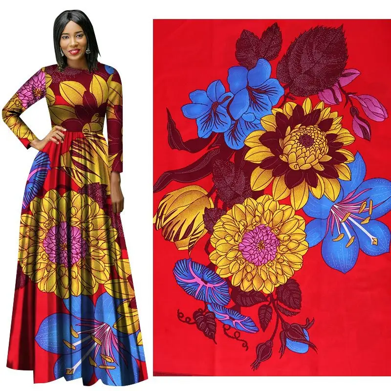 

2019 red flower big New National Wind Cotton Calico Geometric Calico Wholesale sequin fabric ankara fabric 100% Cotton