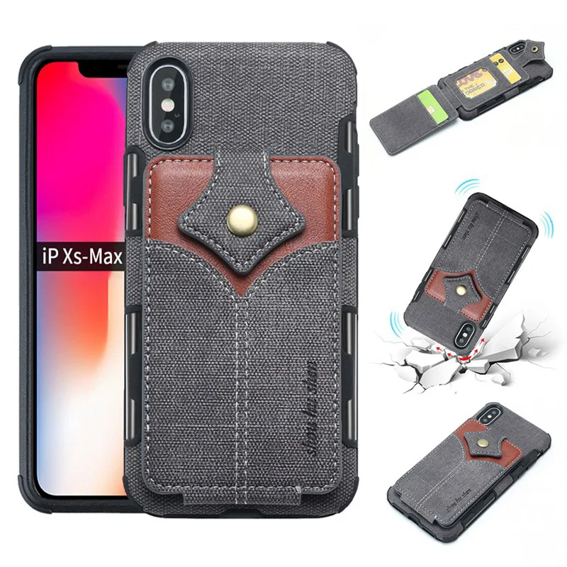 

For iPhone X XS Max Case Fashion Jeans Cloth Skin Card Slots Cover For iPhone XR 8 7 7S 6 6S Plus Multi-function Funda Shell