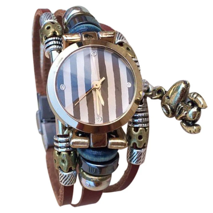 

Fashion Women's Lady's Wrist Bracelet Leather Watch with Retro Black Dial Quartz Casual Watch
