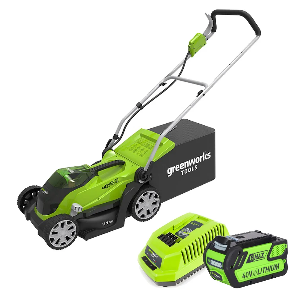 Газонокосилка аккумуляторная Greenworks G40LM35K2 40V (Li-Ion аккумулятор 40V, ширина скашивания 350 мм, высота скашиван