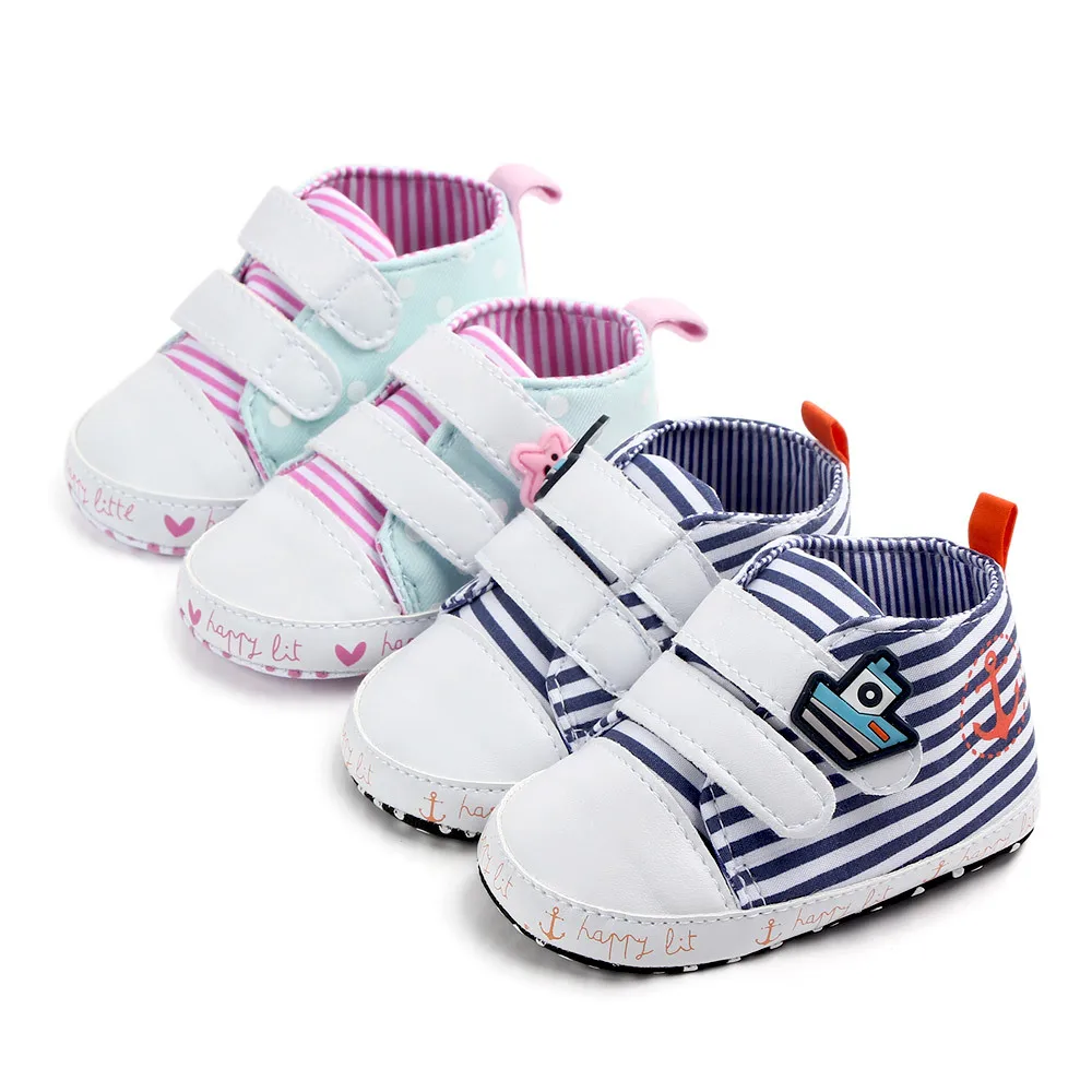 

2019 Newborn Baby Girls Boys Shoes Spring Blue Pink Striped Infant Lovely Anti-Slip First Walker Lace-Up Baby Moccasins Schoenen