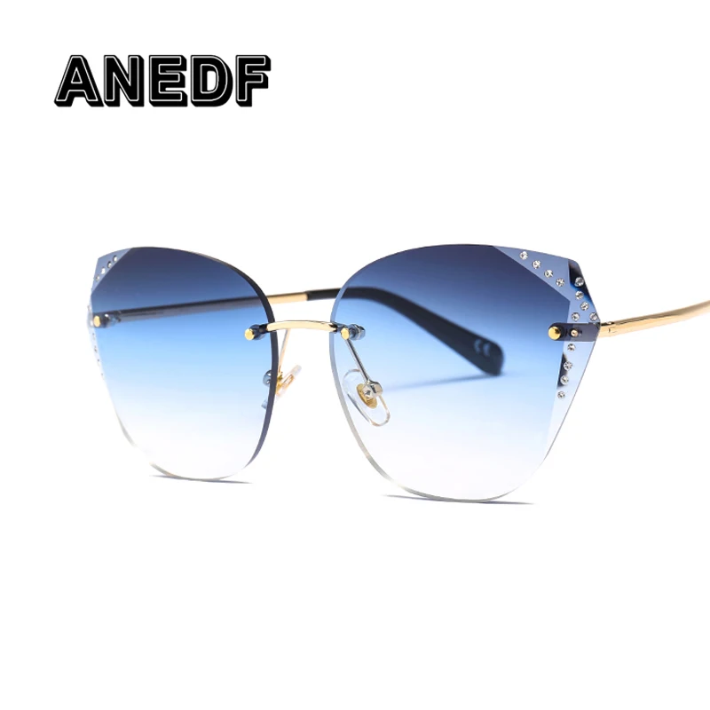 

ANEDF Brand Design 2019 New Women Rimless Cat Eye Diamond-shaped Frameless Sun Glasses Clear Colored Lens UV400 Eyewear AF071