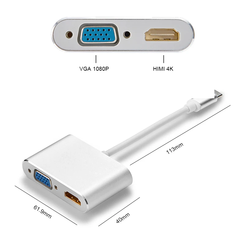Адаптер USB C HDMI VGA type C to HDMI 4K VGA 1080P type-C/HDMI/VGA кабели преобразователя для смартфонов, ноутбуков, проектор для планшетных ПК