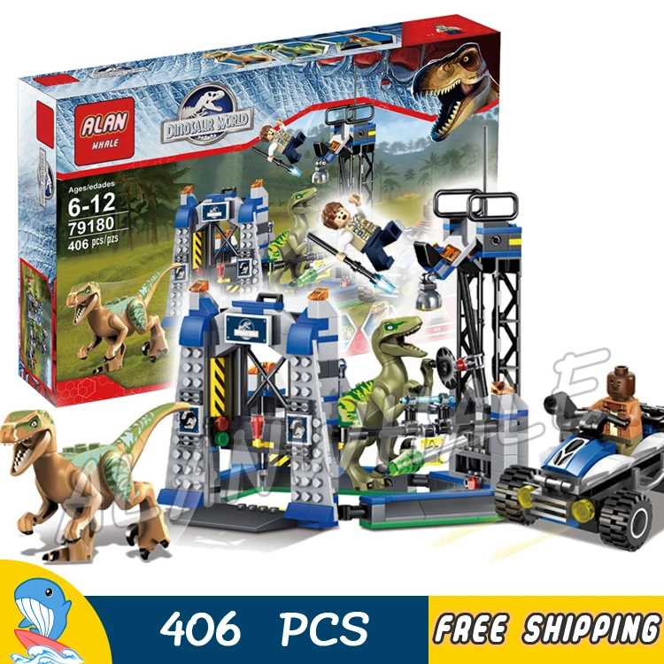 

406Pcs Jurassic World Park Raptor Escape High-speed Offroader Charlie Echo Figure Building Blocks Toy Compatible With LegoING