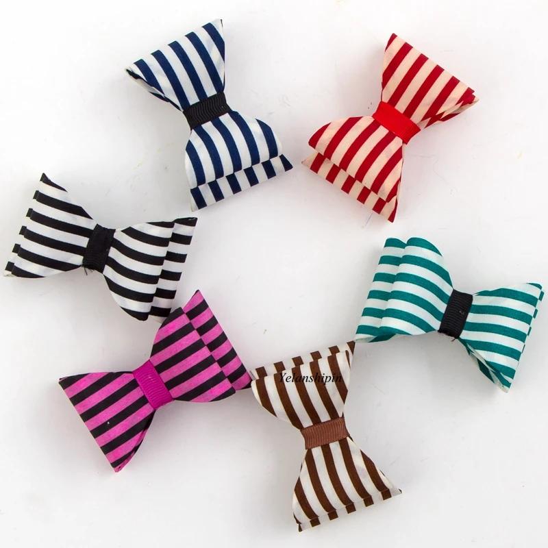

10pcs/lot 3.2" 6colors Luxe Striped Hair Bows Clips For Headbands Handmade Hard Satin Bow TiesClip For Girls Hair Accessories
