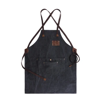 

SHGO HOT-Canvas Work Apron Heavy Duty Water Resistant Tools Aprons Pocket Adjustable Cross-Back Straps Anti-Oil Workshop Woodw
