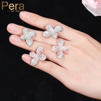 

Pera New Fashion Silver Color Ear Jewelry AAA Big Leave Shape Cubic Zirconia Women Flower Stud Earrings for Best Friend E011
