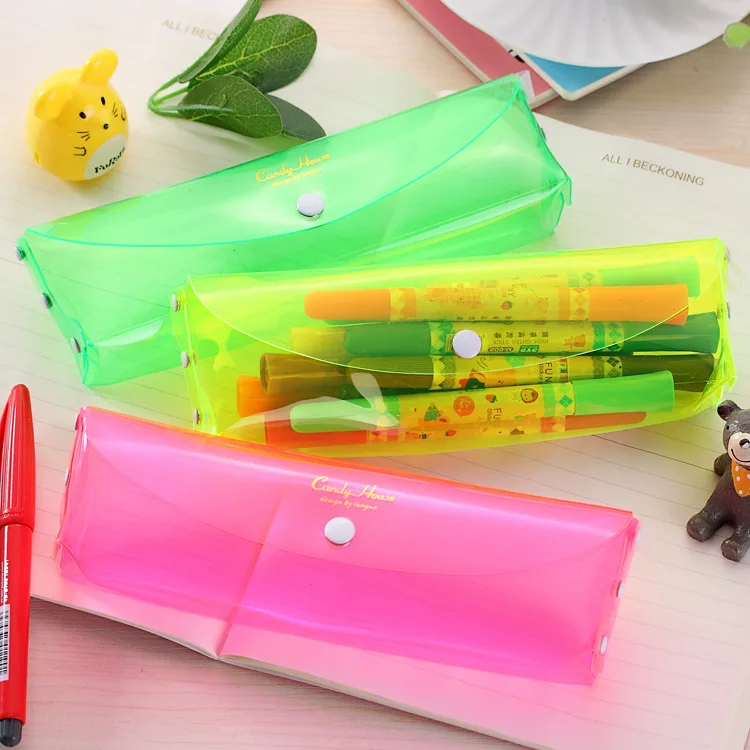 2pcs/lot clear plastic stationery Pencil Bag transparent Pencil pouch
