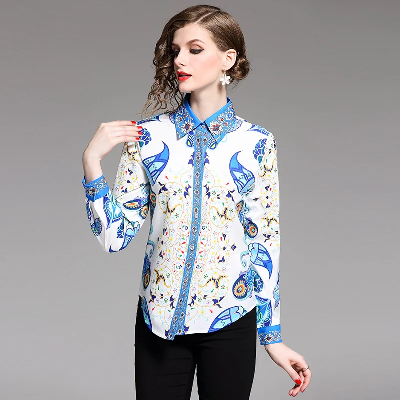 2019 جديد الربيع الصيف مصمم مكتب سيدة بلوزة و قميص طويل الأكمام المرأة طباعة خمر عارضة إمرأة قمم و البلوزات 2019 جديد الربيع الصيف مصمم مكتب سيدة بلوزة و قميص طويل الأكمام المرأة طباعة خمر عارضة إمرأة قمم و البلوزات