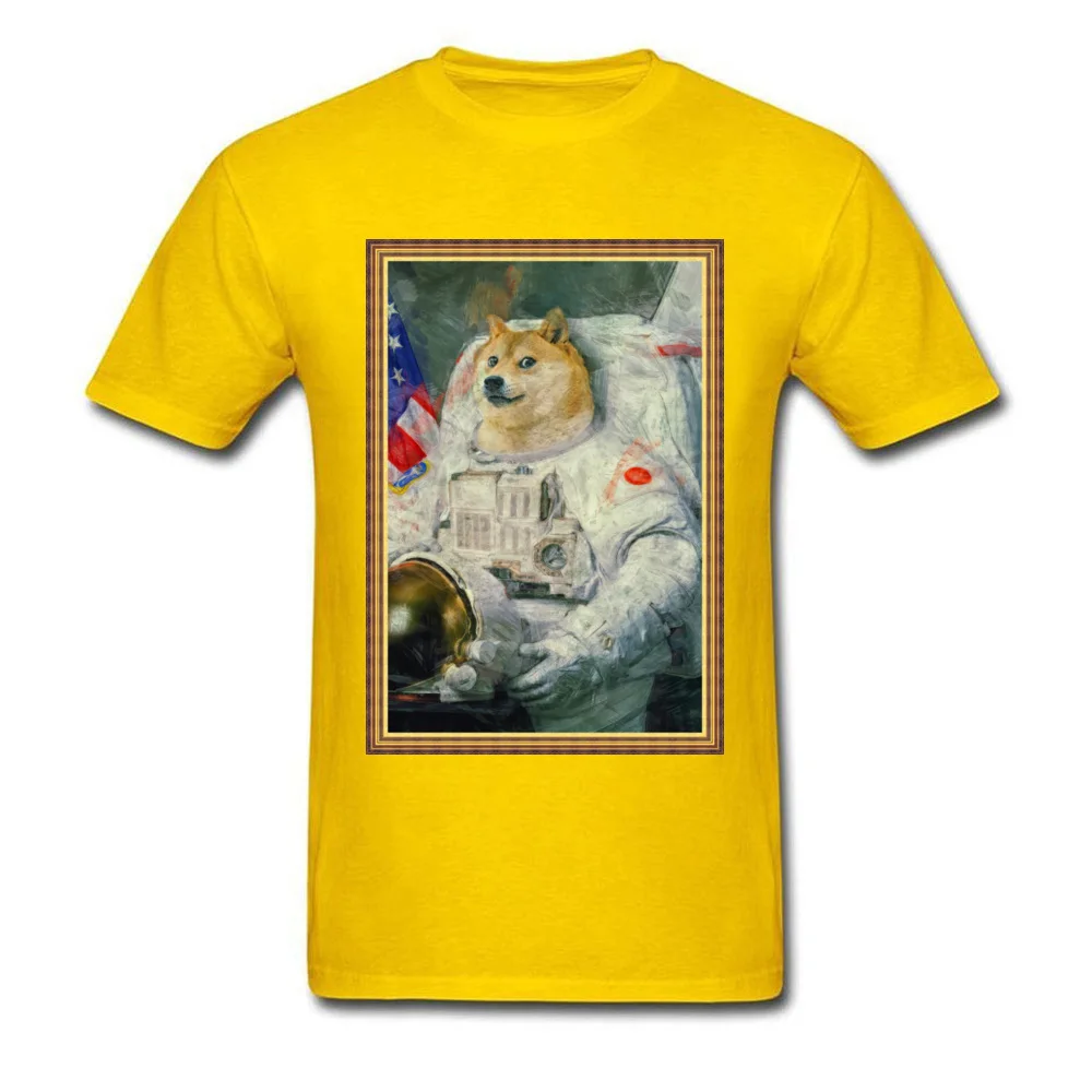 Party Astronaut Doge Men's Top T-shirts On Sale Thanksgiving Day Short Sleeve O Neck Cotton Tops Shirts Design Clothing Shirt Astronaut Doge yellow