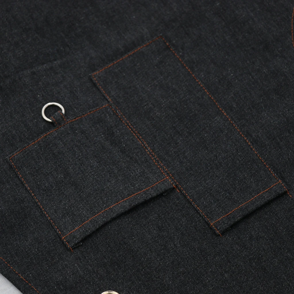 Ladies Men Leather Strap Denim Bib Apron BBQ Florist Baker Bartender Barista Chef Work Uniform