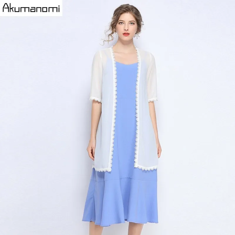 

2 Piece Set Women 2019 Plus Size Summer V-neck Half Sleeve Cardigan Ruffles Solid Vest Dress Suits Twe Piece Set Free Shipping