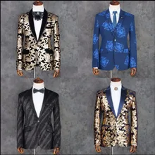 S-4XL костюмы мужские блестки с цветочным принтом вечернее платье для певицы для сцены костюмы больших размеров хост одежда