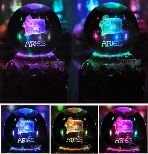 Креативная 12 Созвездие светящаяся музыкальная шкатулка в виде хрустального шара вращающаяся музыкальная шкатулка для мальчиков и девочек подарок на день рождения - Цвет: Aries