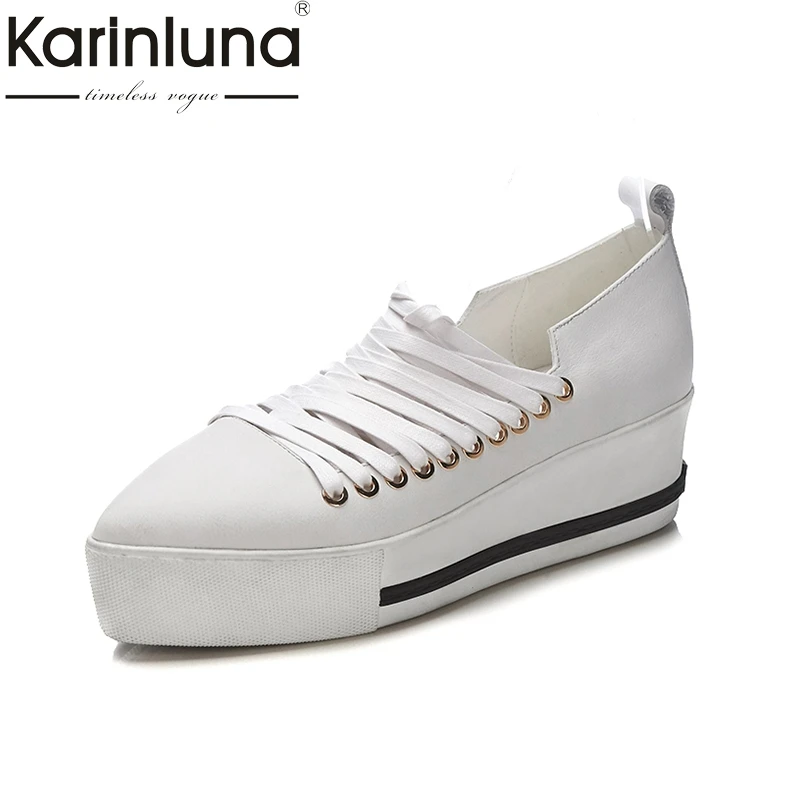 

KarinLuna Brand Design Top Quality Genuine Leather Flats Platform Shoes Women Fashion Spring Black White Leisure Woman Shoes