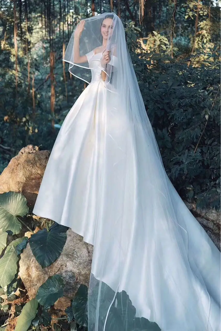 

Gardenwed Slight Ivory Wedding Dress 2019 vestido de noiva V neckline A line Train Bridal Gown Dress robe mariage