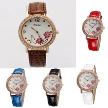 Caliente de La Manera Creativa Flores PU Correa de Cuero de Las Señoras de la Muñeca Relojes de Regalo PT