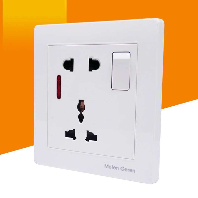 

Multifunction 5 hole Wall Socket With LED Light Switch One Button PC Panel 13A 250V Universal Standard Power Socket Outlet White