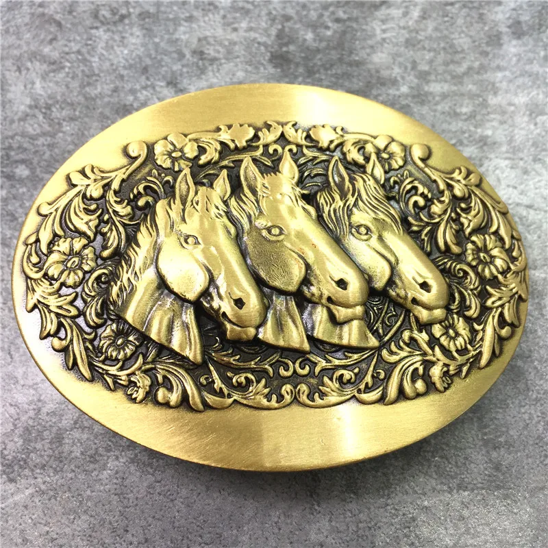 Three Horse Head Belt Brass Buckle (7)