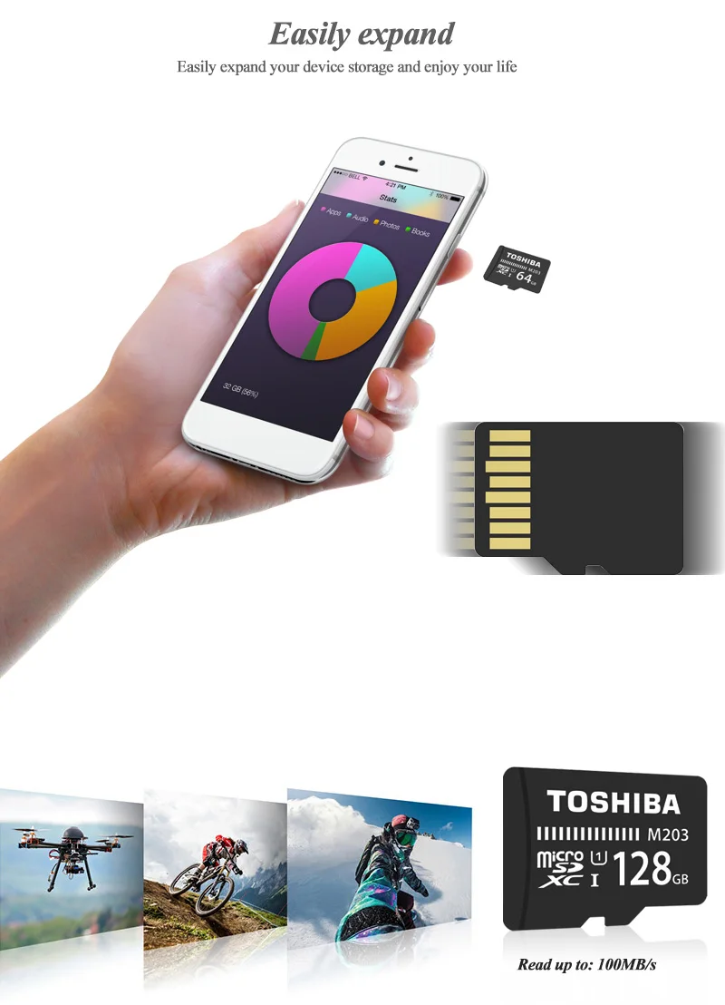 TOSHIBA флэш-карты памяти 128 GB 100 МБ/с. Microsd карта 64 GB UHS-I SDXC 32 Гб карты памяти 16 GB SDHC U1 Class10 M203 FullHD для Android
