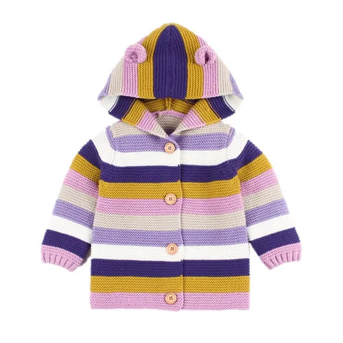 Winter Warm Newborn Baby coat Fur Hood Detachable Grey Infant Boys Girl Knitted Cardigan Fall Outwear Children Knitwear sweater - Цвет: purple without fur