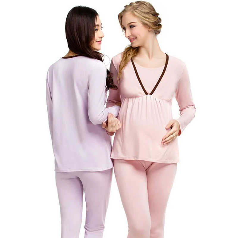 Пижамы для беременных женщин для беременных, для грудного вскармливания комплекты одежды хлопок Мягкая Пижама для кормящих одежда костюм пижамы для кормящих
