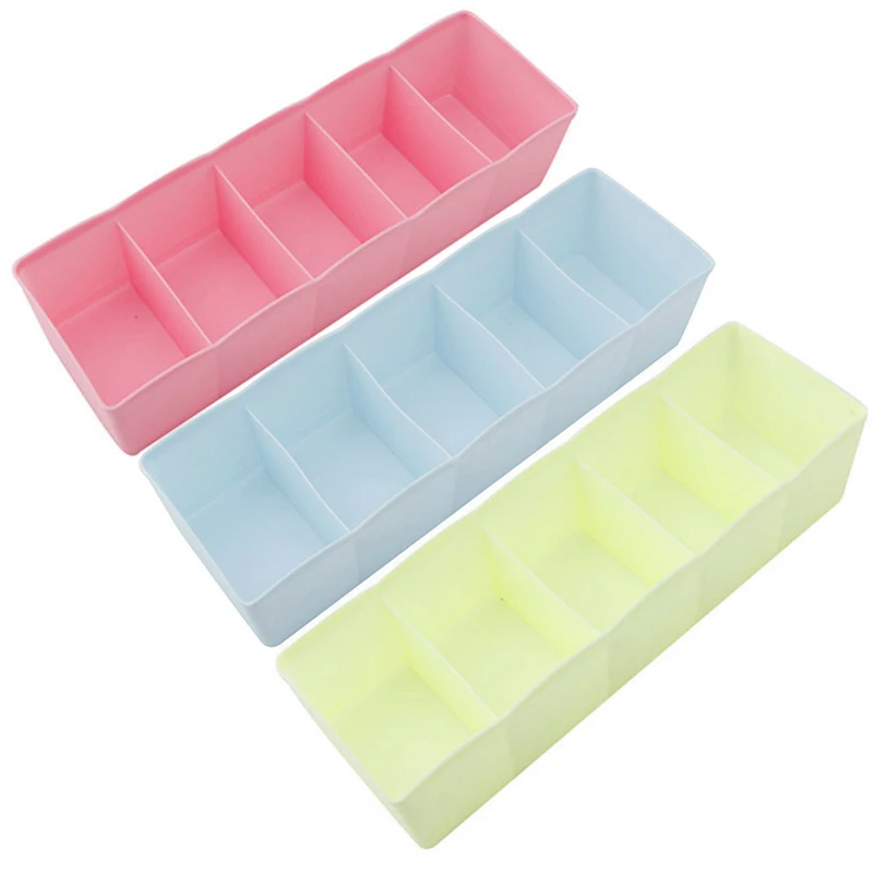 

New 1PC Storage Organizer Bras Box Underwear Ties Desk Sock Drawer Closet 5 Cell