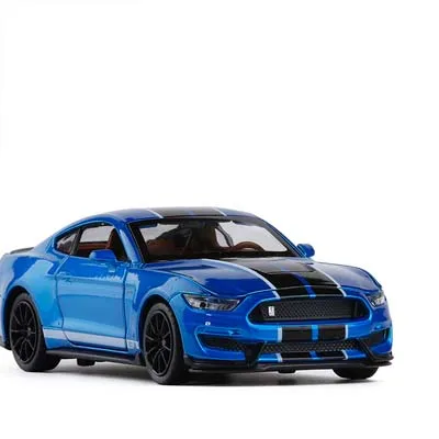 1/32 Mustang Shelby GT350 Игрушечная модель автомобиля из сплава модифицированная модель автомобиля оттягивающая мигающая детская игрушка подарок - Цвет: Синий