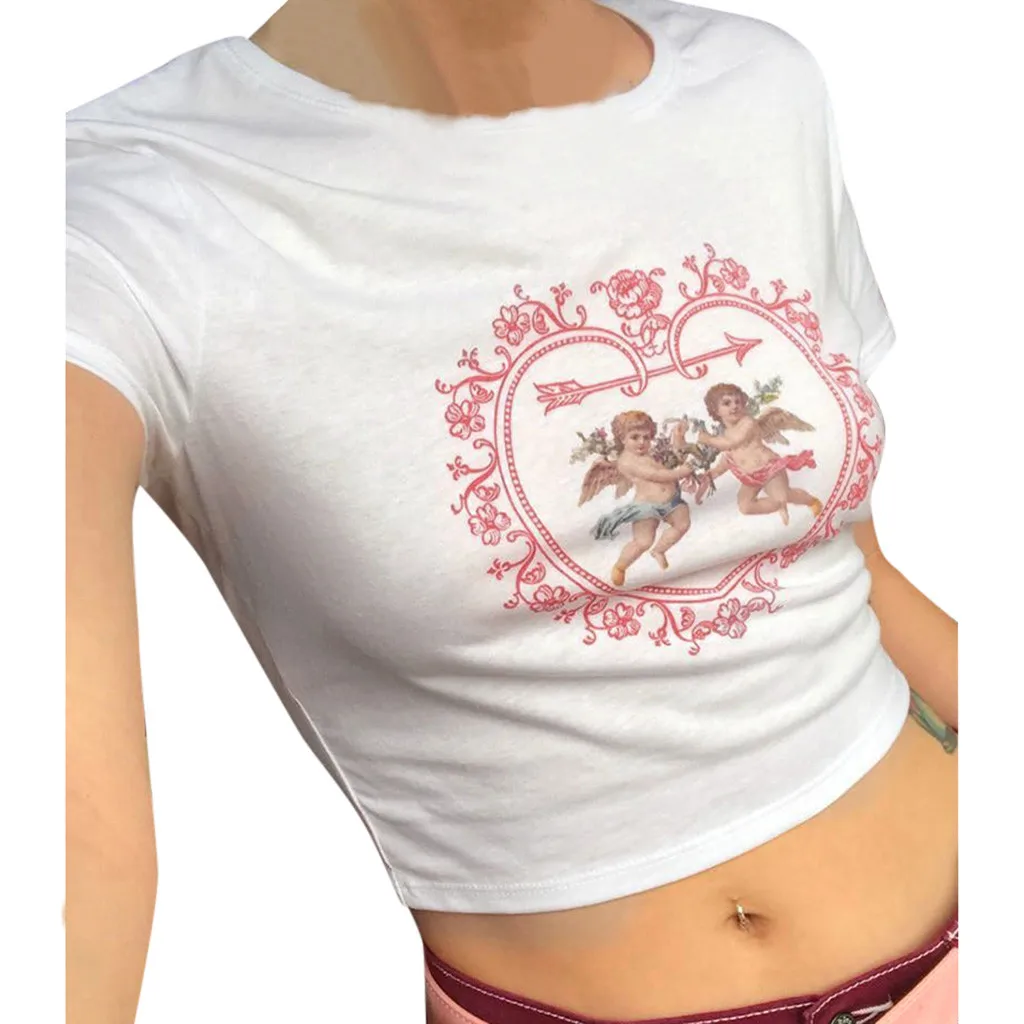 

Short Sleeve crop top women t shirt Turtleneck shirt women Print Short Tops T-Shirt koszulka damska#G7