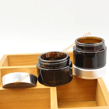 

30g brown/amber glass cream jar with shiny silver/gold/black/matte silver aluminum cover, 30 gram cosmetic jar,for cream