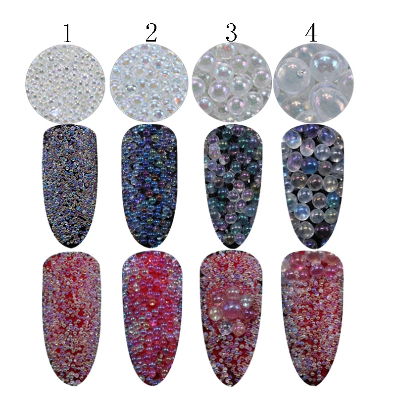 

12jars/set 4 sizes Nail Glitter Bead White Caviar Beads Glitter Powder Nail Art Powder Dust Tips Manicure Nail Art Decoration