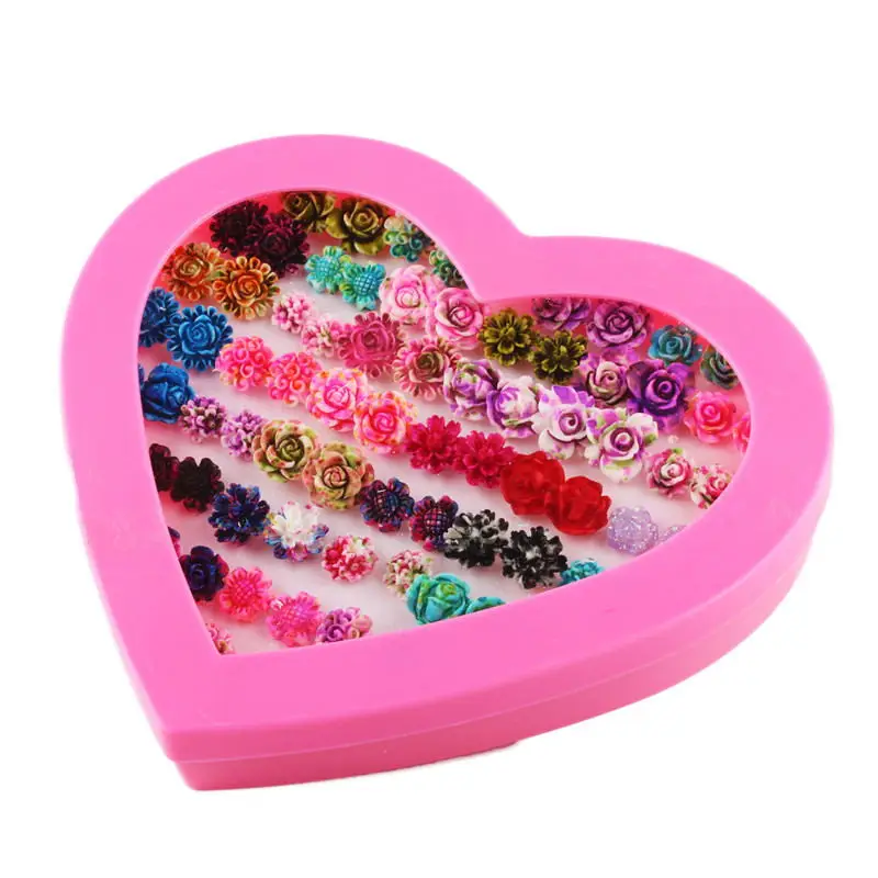 

36 Pair Multi-styles Color stud Earrings Peach Heart Box Earrings Accessories Stud Earrings Sets for Women