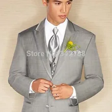 Лучшие облегающие смокинги для жениха светло-серые лучшие мужские пиковые лацкан друг жениха Мужские свадебные костюмы жениха(куртка+ брюки+ галстук+ жилет) w