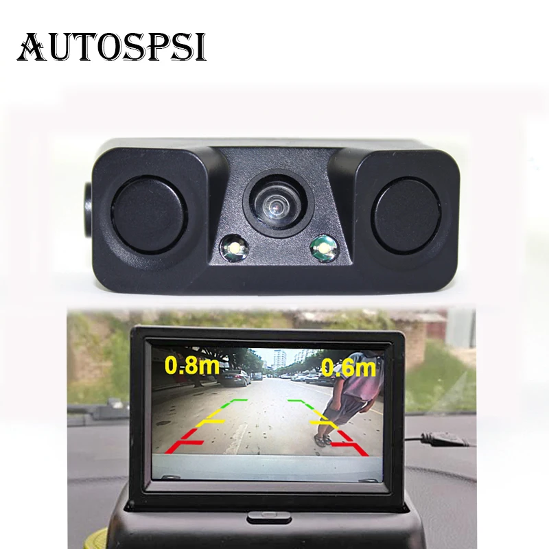 AUTOSPSI Car Rear View Reverse Radar Detectors Backup Camera With 2