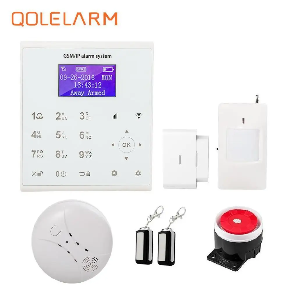 

QOLELARM U8 wireless app control touch screen editable zones 9 languages switchable home security alarm system smoke fire alarm