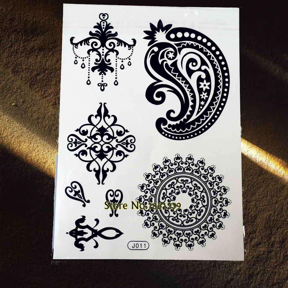 Unik Tahan Air Hitam Henna Gelang Stiker Tato Stiker Untuk Wanita