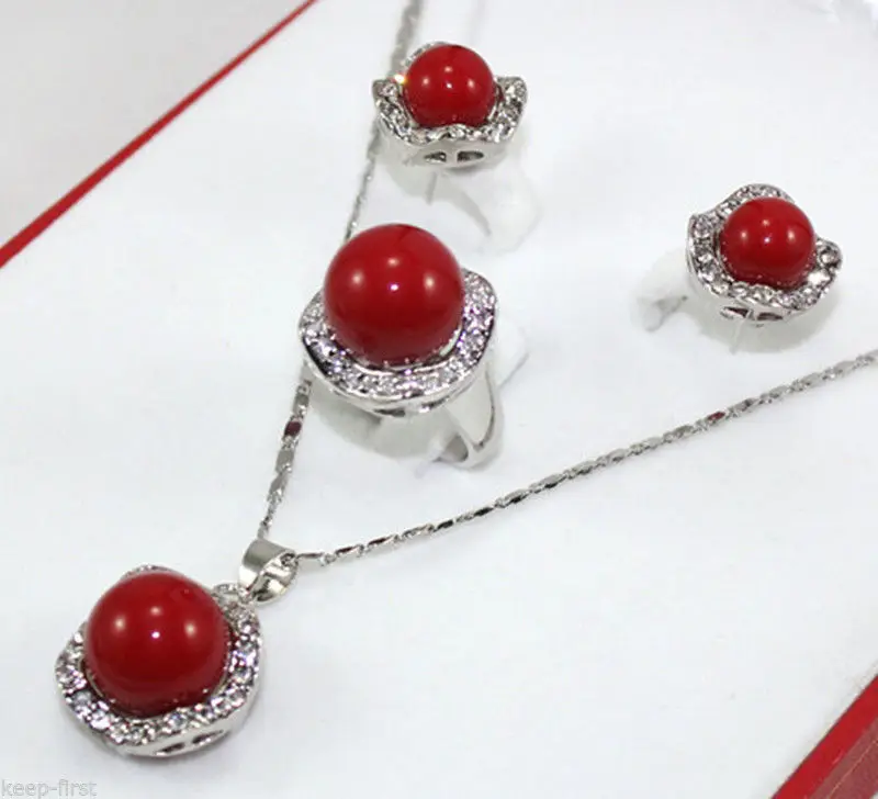 

NEW CLEAR CRYSTAL 18K WGP SOUTH SHELL PEARL EARRINGS RING NECKLACE WEDDING SET^^^@^Noble style Natural Fine jewe FREE SHIPPING