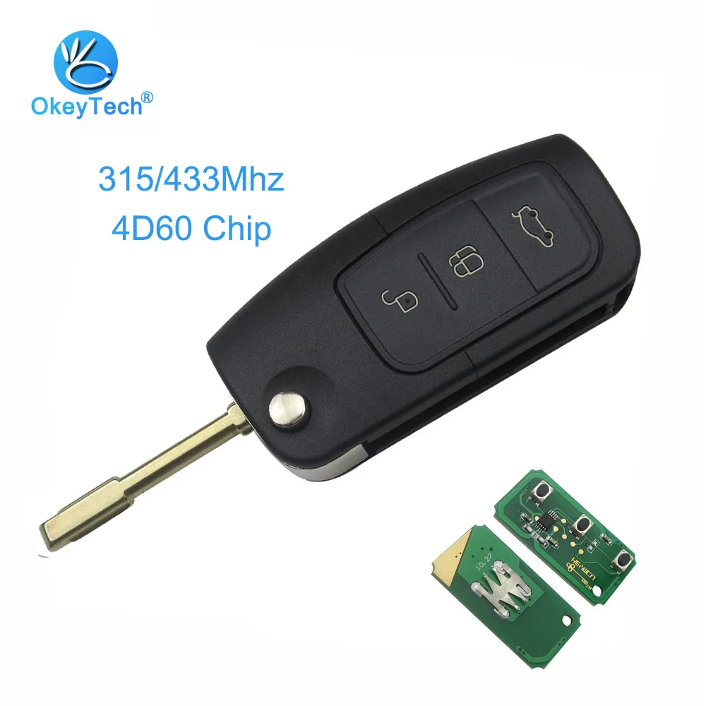 

OkeyTech 315/433MHz Switchable 4D60 Chip FO21 Blade 3 Button Flip Folding Remote Control Key for Ford Fusion Focus Mondeo Fiesta