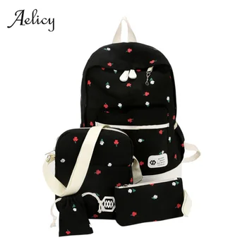 

Aelicy Four Sets Canvas Shoulder Bag Large Backpack Schoolbag For Youth Girls Preppy Style Backpacks Mochila Escolar 0907