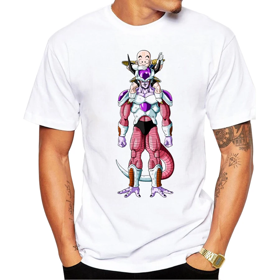 

2019 Novelty Cartoon funny men t-shirt Dragon ball print Friends Design T-shirt Kuririn with Frieza casual tops male tee shirt