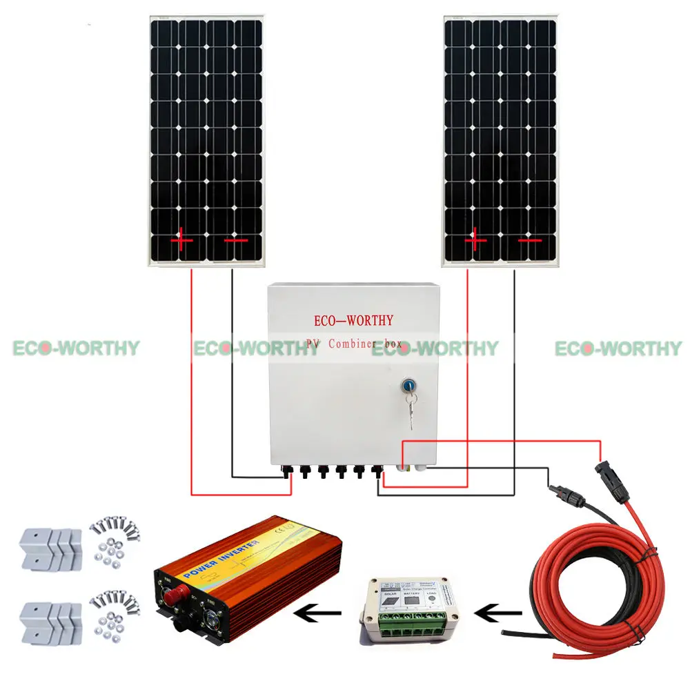 

Off Grid System 200W Power Charge 100W Mono Solar Panel W/ Combiner Box