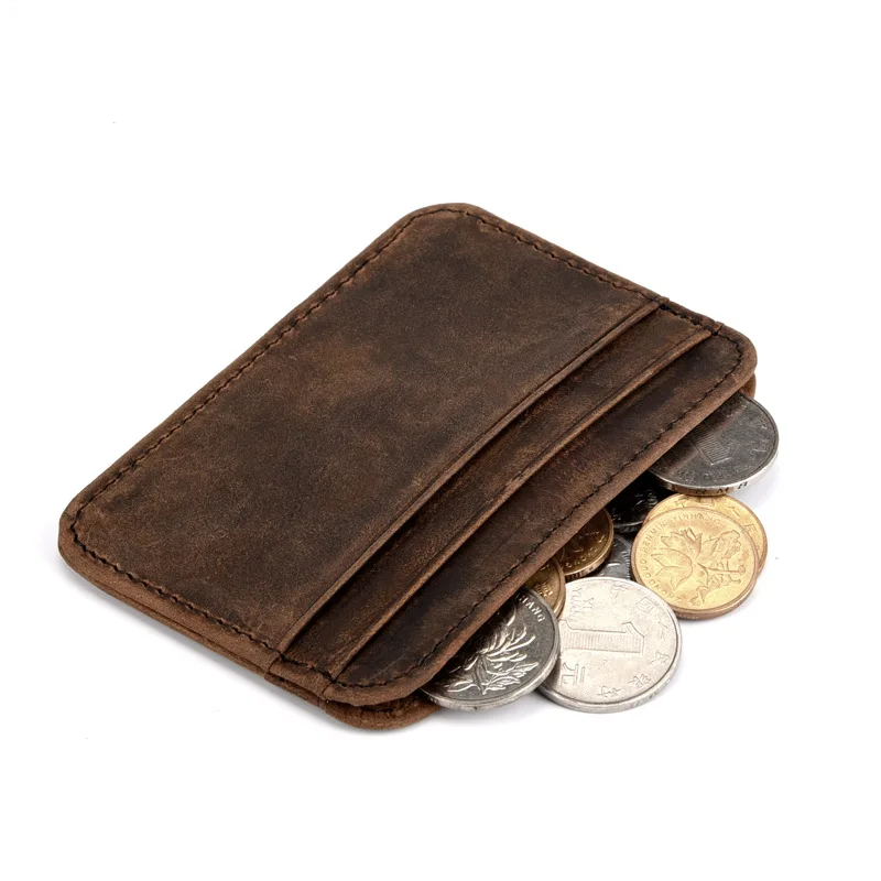 

Cow Leather Credit Card Wallet Case Vintage Minimalist Wallet for Cards Genuine Leather Ultra-thin Bus Card Holder Men