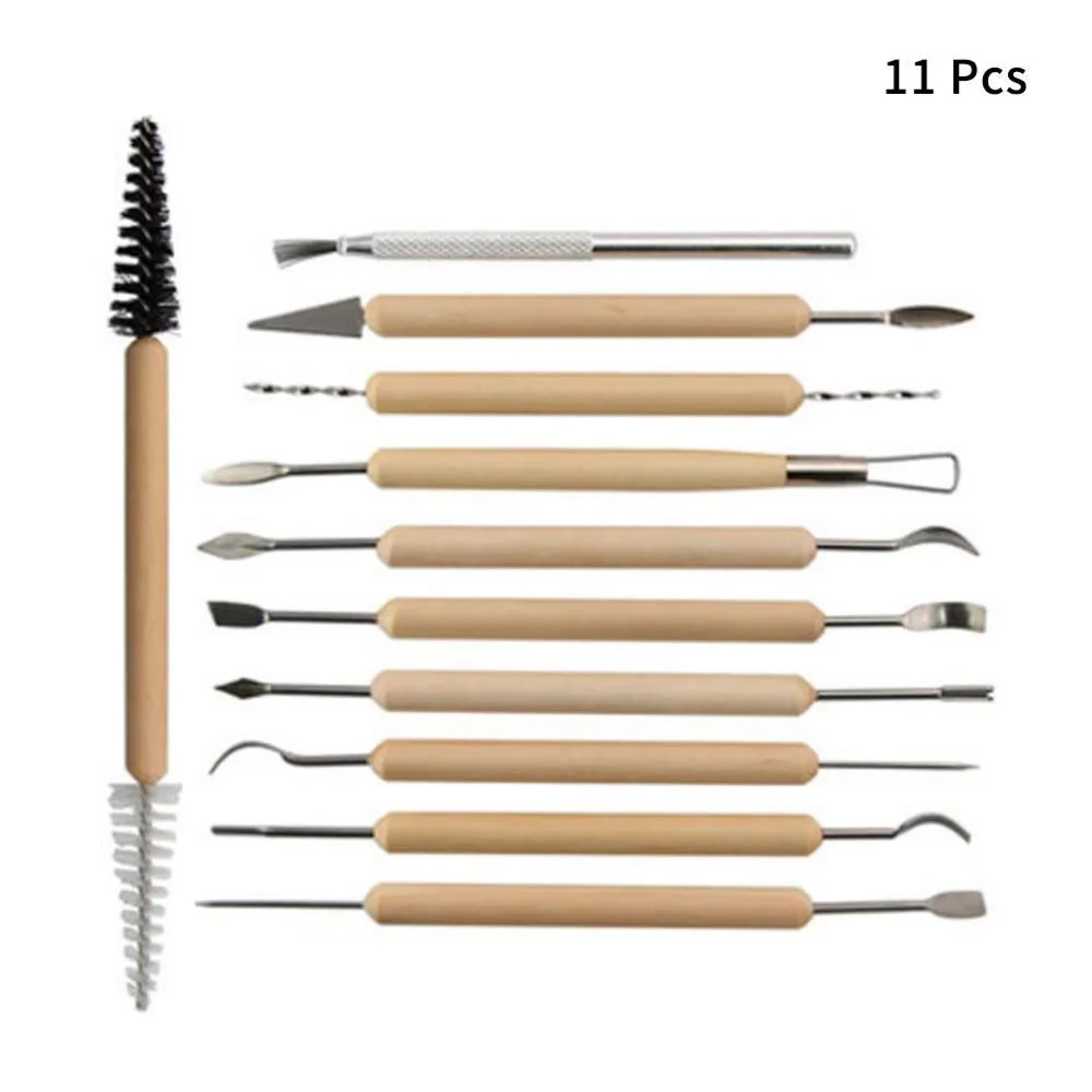 

11 pcs Arts Crafts Clay Sculpting Tools Set Fimo Modeling Carving Tool kit Pottery & Ceramics Wooden Handle Modeling Clay Tools