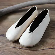 Красивая Осенняя Женская комфортная обувь на плоской подошве женщина личность обувь ручной работы Пояса из натуральной кожи мягкие Винтаж белые туфли Женские туфли-лодочки