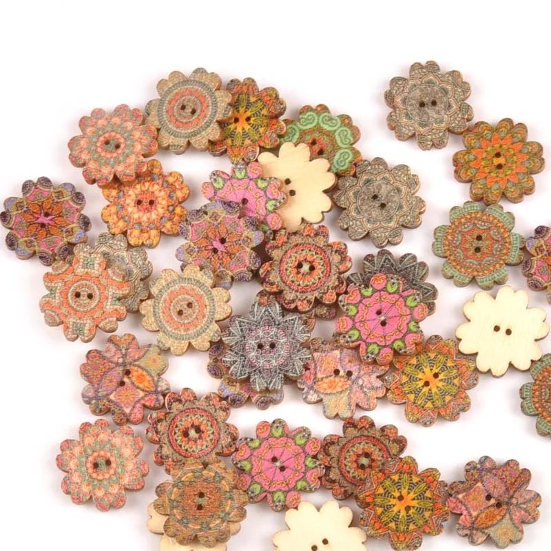

25pcs Mixed Flower Painted Wooden Buttons For Crafts And Scrapbooking Handmade Decorations Sewing Clothes Supplies 20mm M1802