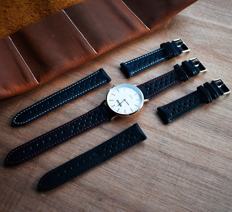 Genuine Leather Strap For Watch Band Belts 18mm 20mm 22mm 24mm Handmade Hollow Watchband Black Red 5