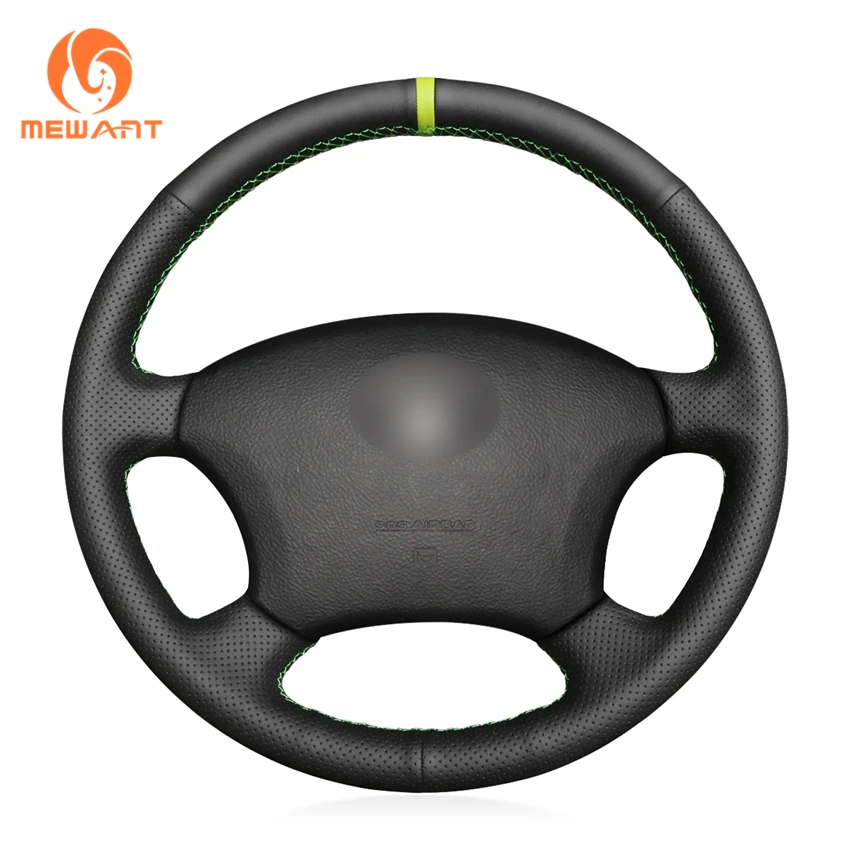 MEWANT Black Genuine Leather Steering Wheel Cover for Toyota Land