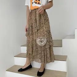 2019 Модные женские леопардовые многослойные юбки длинная с резинкой в талии Асимметричный шифоновая юбка женская летняя многоярусные юбки