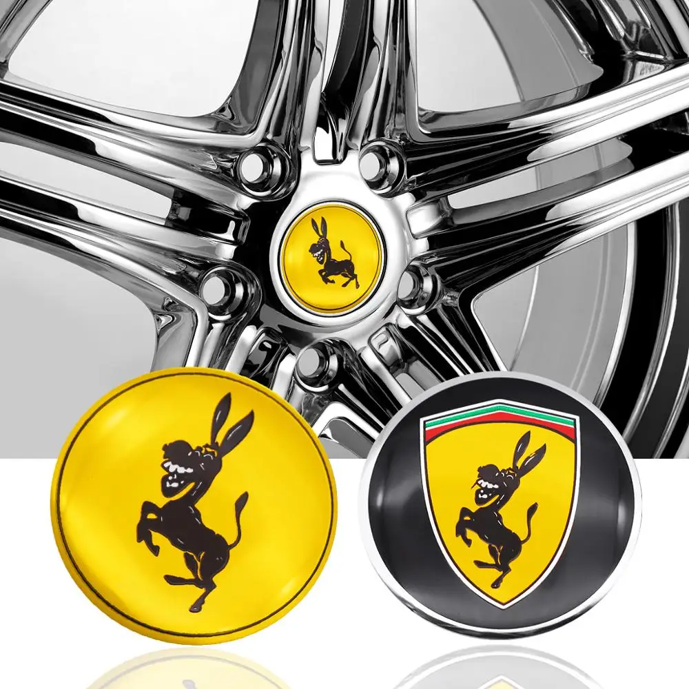 

4pcs Aluminum Donkey Car Donkey Logo Wheel Center sticker Hub Cap Emblem Badge Car styling accessories For Ferrari Ford Mustang