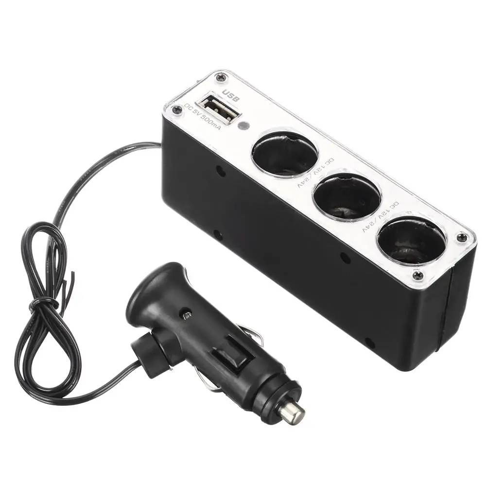 

1pc 12V/24V 3 Way Car Cigarette Lighter High Quality Car Cigarette Socket Splitter Power Charger Adaptor For Car Accessories